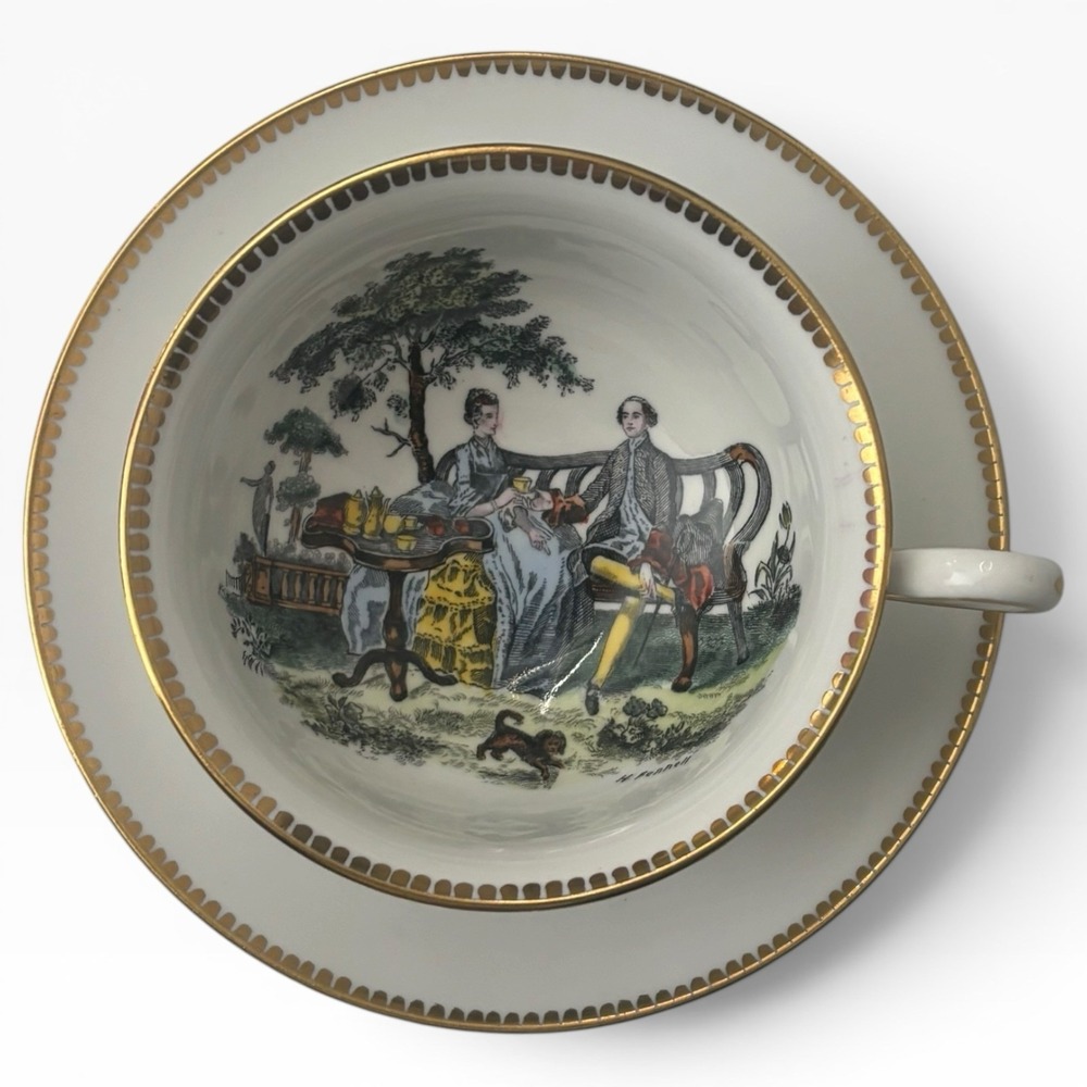 Vintage Royal Chelsea England Courting Couple  Cup & Saucer; Teacup H. Fennel